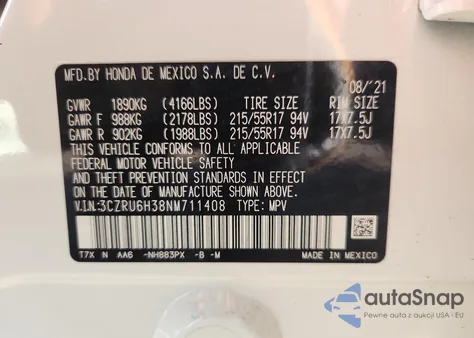 2022 Honda Hr-V Lx z USA, uszkodzony, nr VIN 3CZRU6H38NM711408